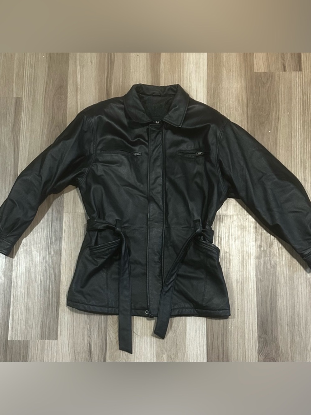 Black Women's Belted Leather Jacket